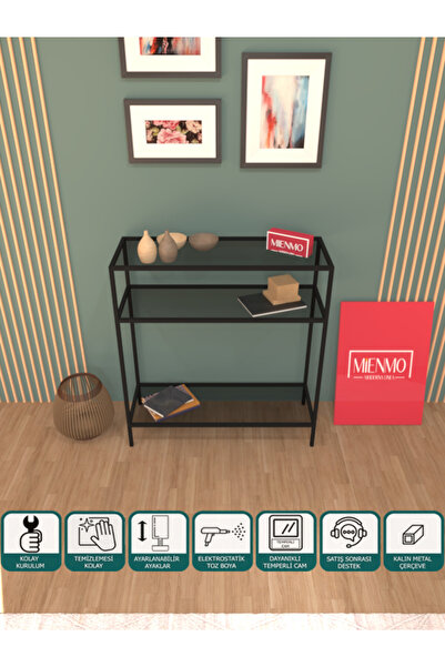 Mienmo Rion Metal Dresuar Dekoratif Kahve Köşesi Konsol Çok Raflı Siyah Füme ...