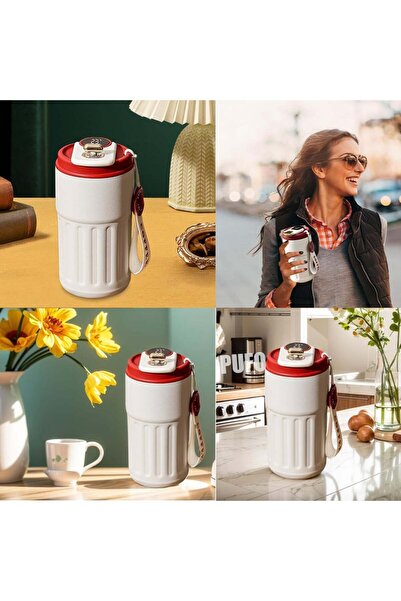 PUFO Luxury thermos mug with LED temperature indicator, 400 ml, red