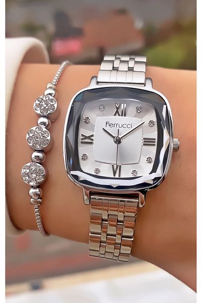 Ferrucci Women's Wristwatch Set - Rhinestone Infinity & Waterway with Bracelet and Special Box