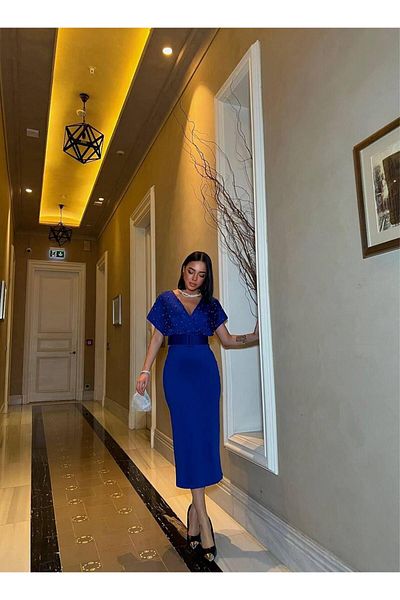 Modafeminen Rochie Viola Pearl Detail Saks Blue 582167