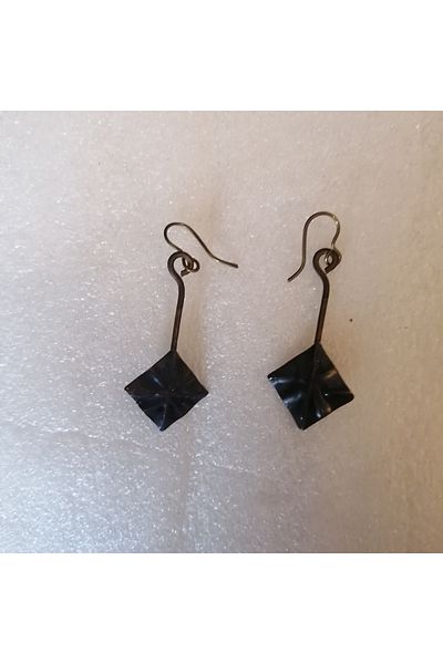 Butik Tülin Authentic Handmade Copper Brass Bulk Tumbled Square Leaf Dangle Earrings 5X2 cm Indian