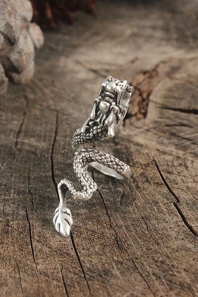 Clariss Antique Silver Color Dragon Model Adjustable Men Ring