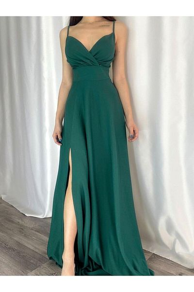 Modafeminen Rochie de nuntă și de nuntă pentru întoarcerea acasă, cu bretele, decolteu dublu, detaliu cu fante din țesătură creponată