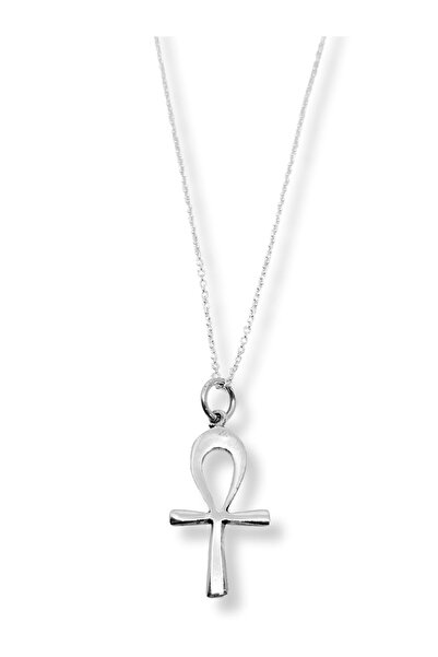 oya silver Düz Ankh Sonsuz Yaşam Nil Anahtarı Gümüş Kolye-1.5x3.5cm
