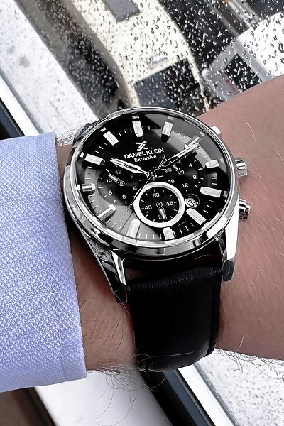 Daniel Klein Exclusive Men's Wristwatch 3 Atm Waterproof Black Color Leather Cord + Natural Stone Bracelet Dke2045c10