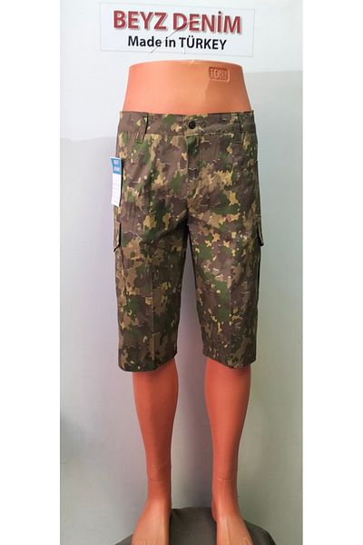 BeyzDenim Camouflage Super Lycra Slim Ripsstop Knee Capri Shorts
