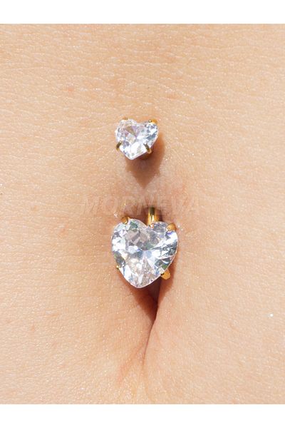 MORNEVA Steel Navel Belly Piercing with Two Sides Heart Stone