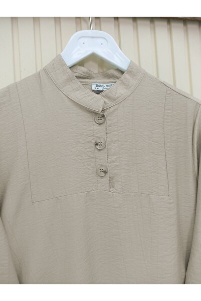 Modamorfo Judge Collar Tunic with Button Detail on the Sides - Light Mink