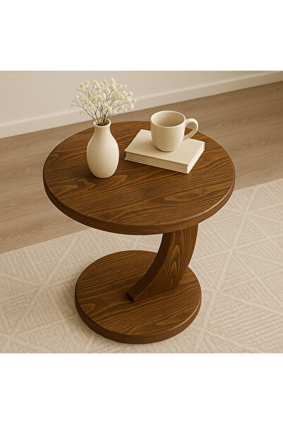 Trihome Rustik C Ayak Tasarımlı Masif Çam Sehpa – Noce Renk, El Yapımı, Yan S...