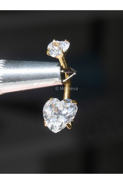 MORNEVA Steel Navel Belly Piercing with Two Sides Heart Stone