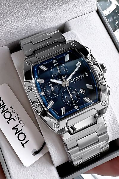 Tom Jones Original Square Case Men Wristwatch Waterproof Silver Color Steel Band Gift Bangle Gtje2099C1