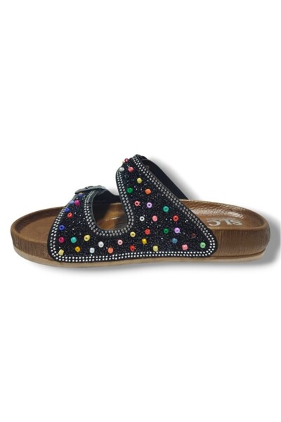 SLC 6123-25 Çift Bant Boncuklu Taşlı Kadın Terlik