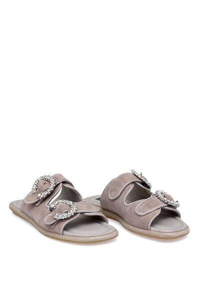 Ayakkabı Fuarı Elit Meliora Women's Genuine Leather Flat Slippers Mink