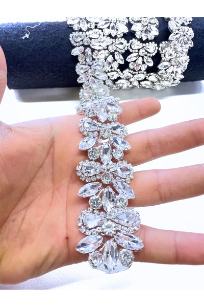 WeddingShopStone Işıltılı Zarafet: Kristal Taşlı Ütüyle Yapışan Aplik Şerit -...