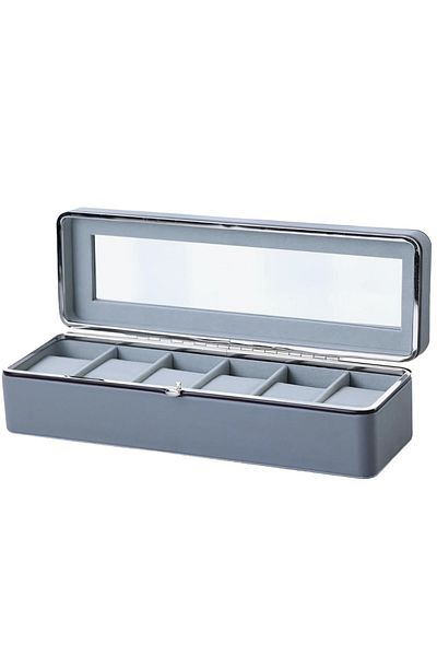 PUFO Elegant Gentleman Box For Storage And Organization With Compartments For 6 Watches, Gray