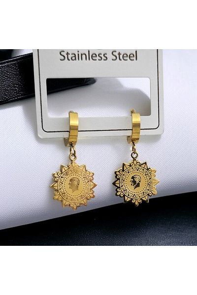 Meyra Accessories Women's Steel Earrings Anti-Tarnish Stainless Gold Star Pattern Gold Earrings Luxury a Quality