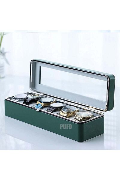 PUFO Elegant Pufo Gentleman box for storage and organization with compartments for 6 watches, green