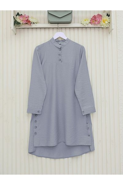 Modamorfo Judge Collar Tunic with Button Detail on the Sides - Gray