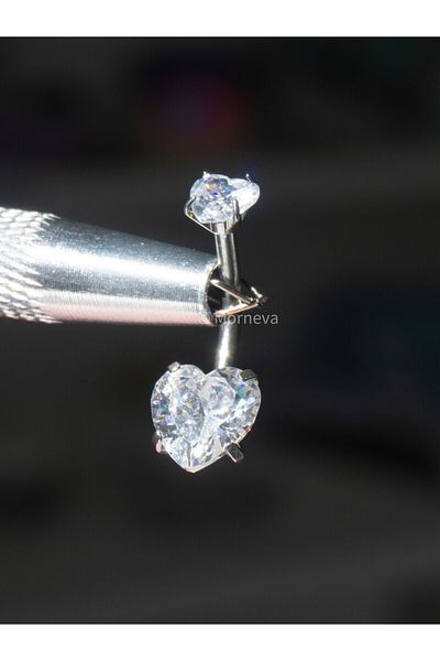 MORNEVA Steel Navel Belly Piercing with Two Sides Heart Stone