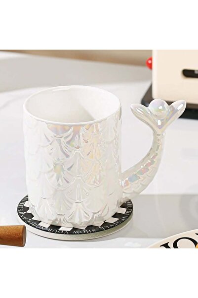 PUFO Princess ceramic mug with lid and spoon for coffee or tea, 300 ml, white