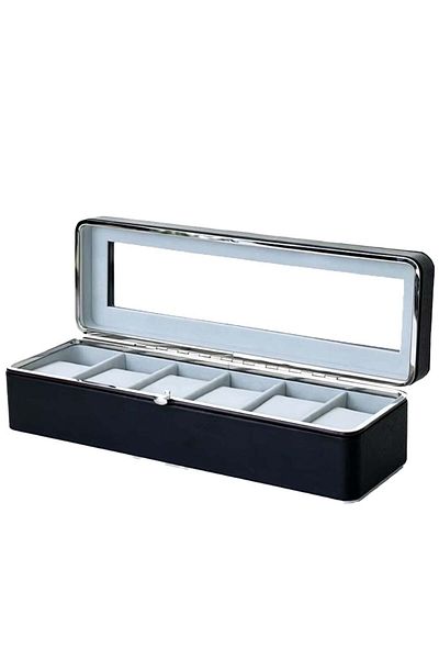 PUFO Elegant Gentleman Box For Storage And Organization With Compartments For 6 Watches, Black