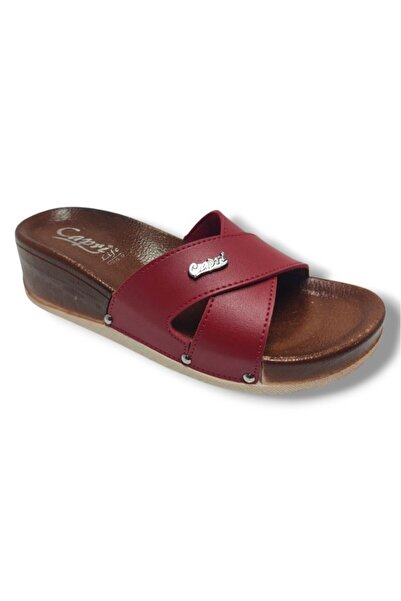 CAPRİ Γυναικείες παντόφλες Capri 9002-25 με δερμάτινο χιαστί λουράκι και αγκρ...