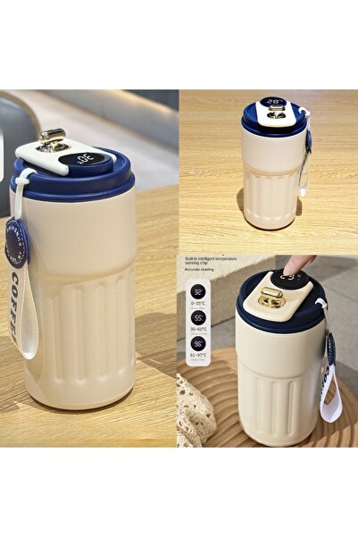 PUFO Luxury thermos mug with LED temperature indicator, 400 ml, blue