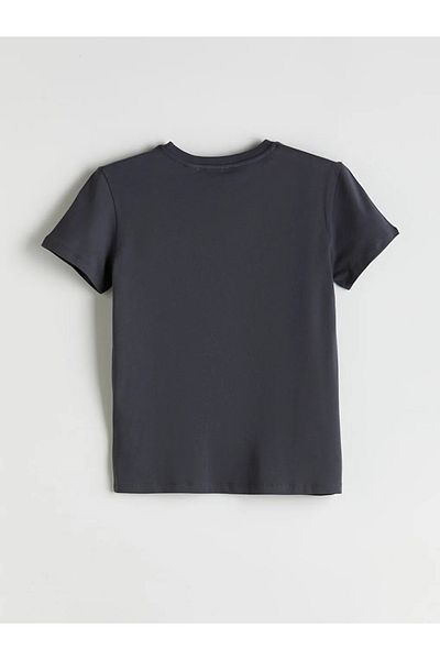 LC Waikiki Xside Anthracite Crew Neck Stone Age Printed Women's T-Shirt