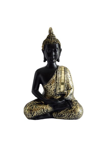 PUFO Statuie Buddha, decor Feng Shui, 15 cm, negru/auriu