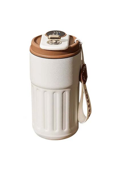 PUFO Cană termos de lux cu indicator LED de temperatură, 400 ml, maro
