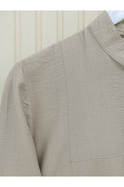 Modamorfo Judge Collar Tunic with Button Detail on the Sides - Light Mink