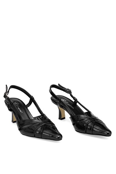 Ayakkabı Fuarı Elit Evelina Kadın Hakiki Deri Klasik Topuklu Ayakkabı Siyah
