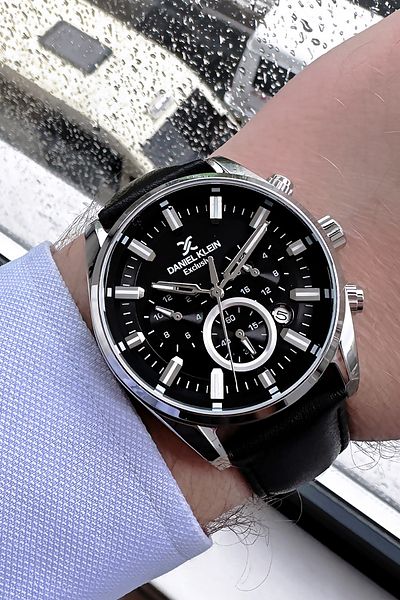 Daniel Klein Exclusive Men's Wristwatch 3 Atm Waterproof Black Color Leather Cord + Natural Stone Bracelet Dke2045c10