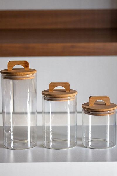 Mirilliahome Set of 3 Glass Jars with Bamboo Lids – Transparent Storage Jar for Kitchen