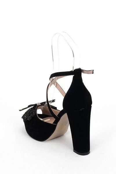 PayBuy Women's Fashion Stylish Black Suede Stone Heels Elegant Design Wedding Engagement Night Evening Dress Shoes