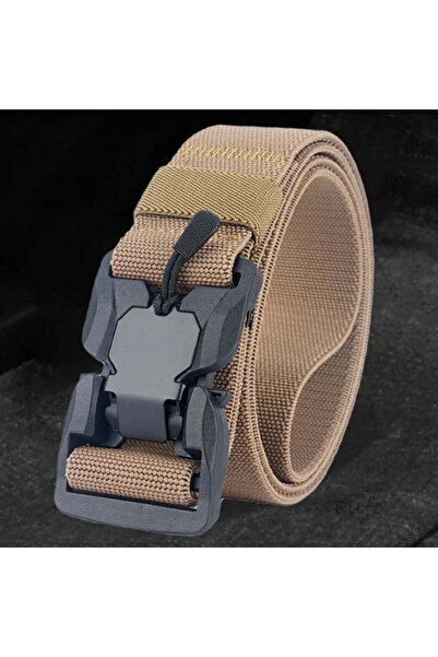 PUFO Tactical Army belt strap for men 3.8 x 125 cm, magnetic buckle, beige