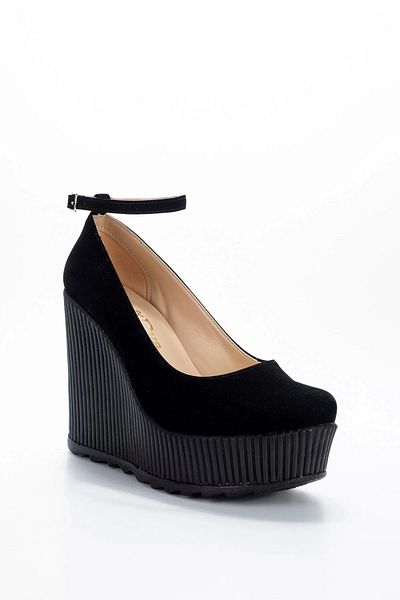 PayBuy Women's Fashion Stylish Black Suede Wedge Heels Shoes Heels Wedding Engagement Night Evening Dress Shoes
