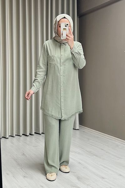 T Moda Store Premium Fabric Snap Button Detailed Shirt Trousers Double Hijab Suit