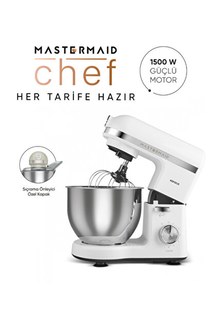 Karaca Mutfak Şefi & Hamur Yoğurma Püre, Karıştırıcı Mikser , Mutfak Şefi 1500W GÜÇ 5LT Hazne Beyaz