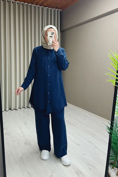 T Moda Store Premium Fabric Snap Button Detailed Shirt Trousers Double Hijab Suit