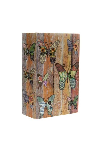 PUFO secret book-type safe with key lock, Colorful butterflies model, 24 x 15 cm