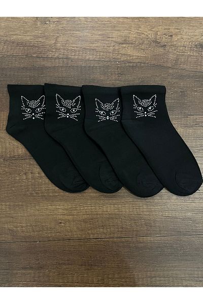erceys Дамски стилни и качествени чорапи с щампа от камъни, 4 чифта