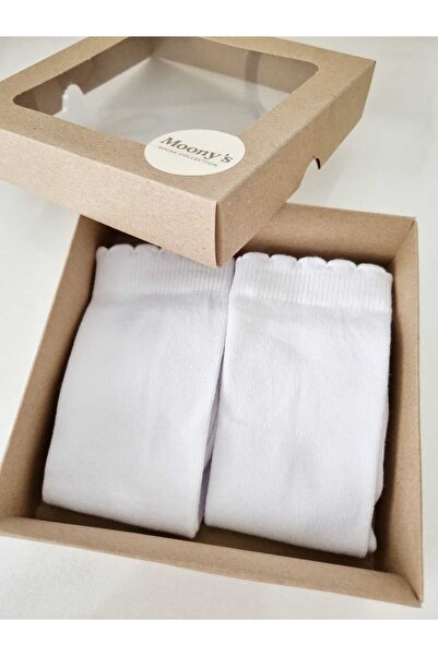 Moonys Socks Collection Детски бели чорапи до коляното, 2-пакет