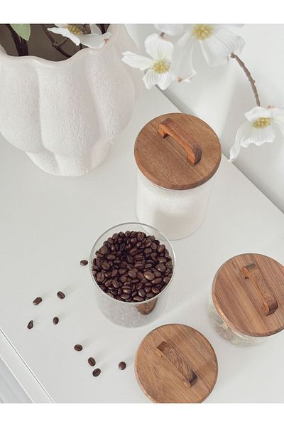 Mirilliahome Set of 3 Glass Jars with Acacia Lids – Transparent Storage Jar for Kitchen