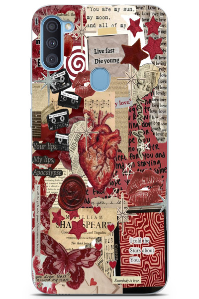 moonset Samsung Galaxy A11 / M11 Uyumlu Kolaj Tasarımlı Baskılı Şeffaf Telefo...