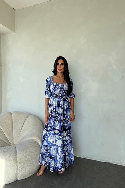 LİLA İSTANBUL Square Neck Watermelon Sleeve Ethnic Patterned Summer Dress (Standard Size S/M/L/Xl Is Suitable)