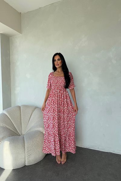 LİLA İSTANBUL Square Neck Watermelon Sleeve Floral Print Summer Dress (Standard Size S/M/L/Xl Fits)