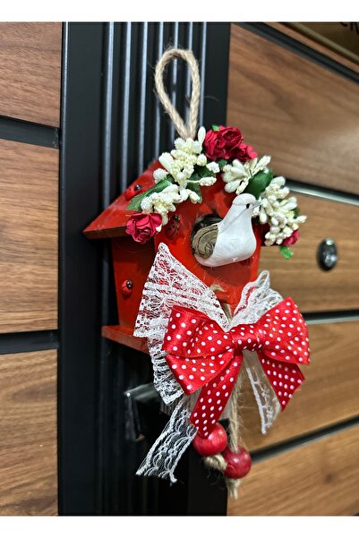Marrone Kırmızı Kuş Yuvası Kuşlu Süs Bahçe Balkon Dekor Tasarım Ürün