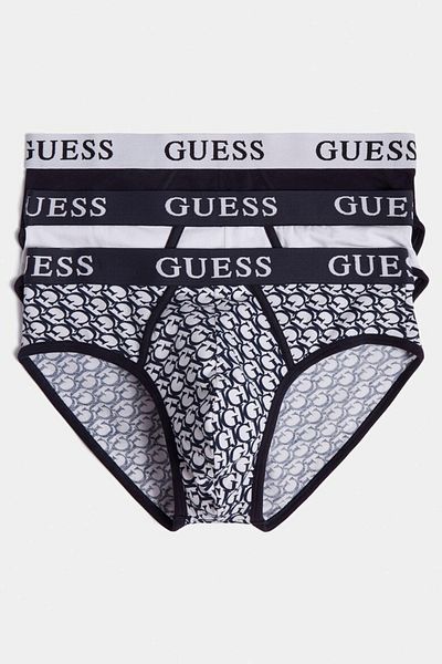 Guess Set of 3 pairs of Guess briefs with elastic logo band White/Dark navy 2XL INTL