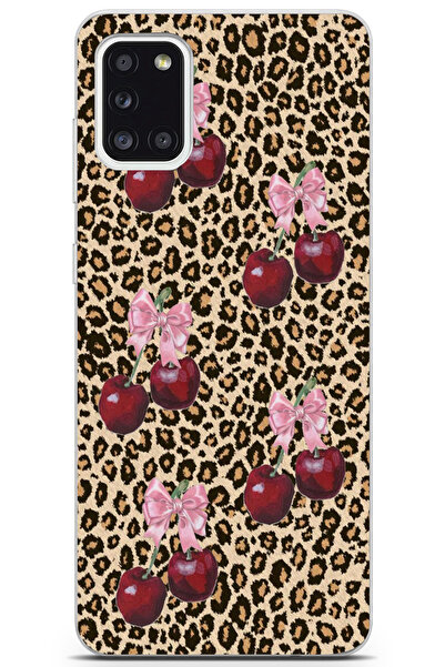 moonset Samsung Galaxy A31 Uyumlu Leopar ve Fiyonk Tasarımlı Baskılı Şeffaf T...